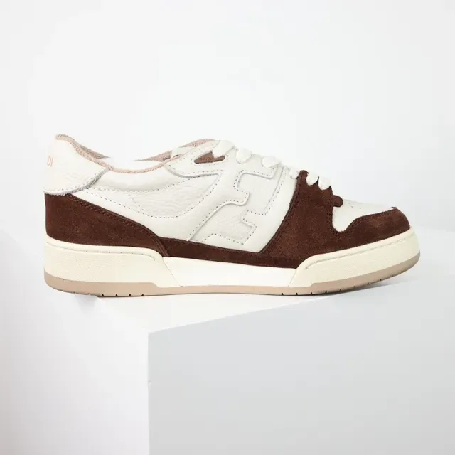 Fendi Bege Marrom De Dois Tons Couro E Camurça Embossado Motivo FF Tênis Lifestyle 7