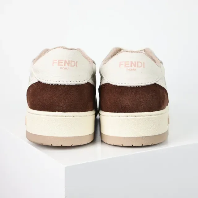 Fendi Bege Marrom De Dois Tons Couro E Camurça Embossado Motivo FF Tênis Lifestyle 8