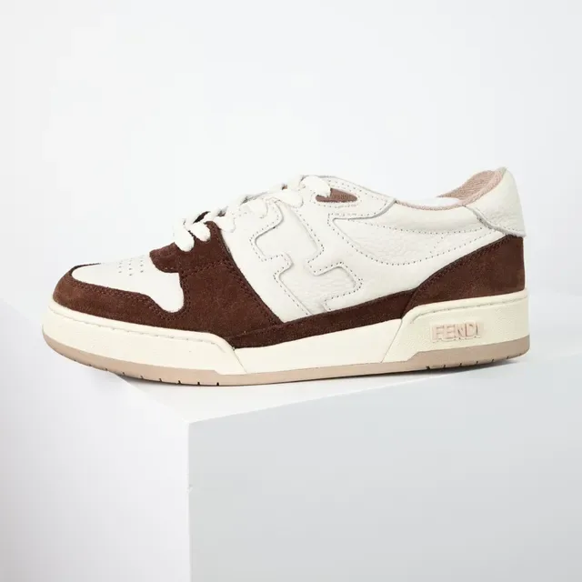 Fendi Bege Marrom De Dois Tons Couro E Camurça Embossado Motivo FF Tênis Lifestyle 9