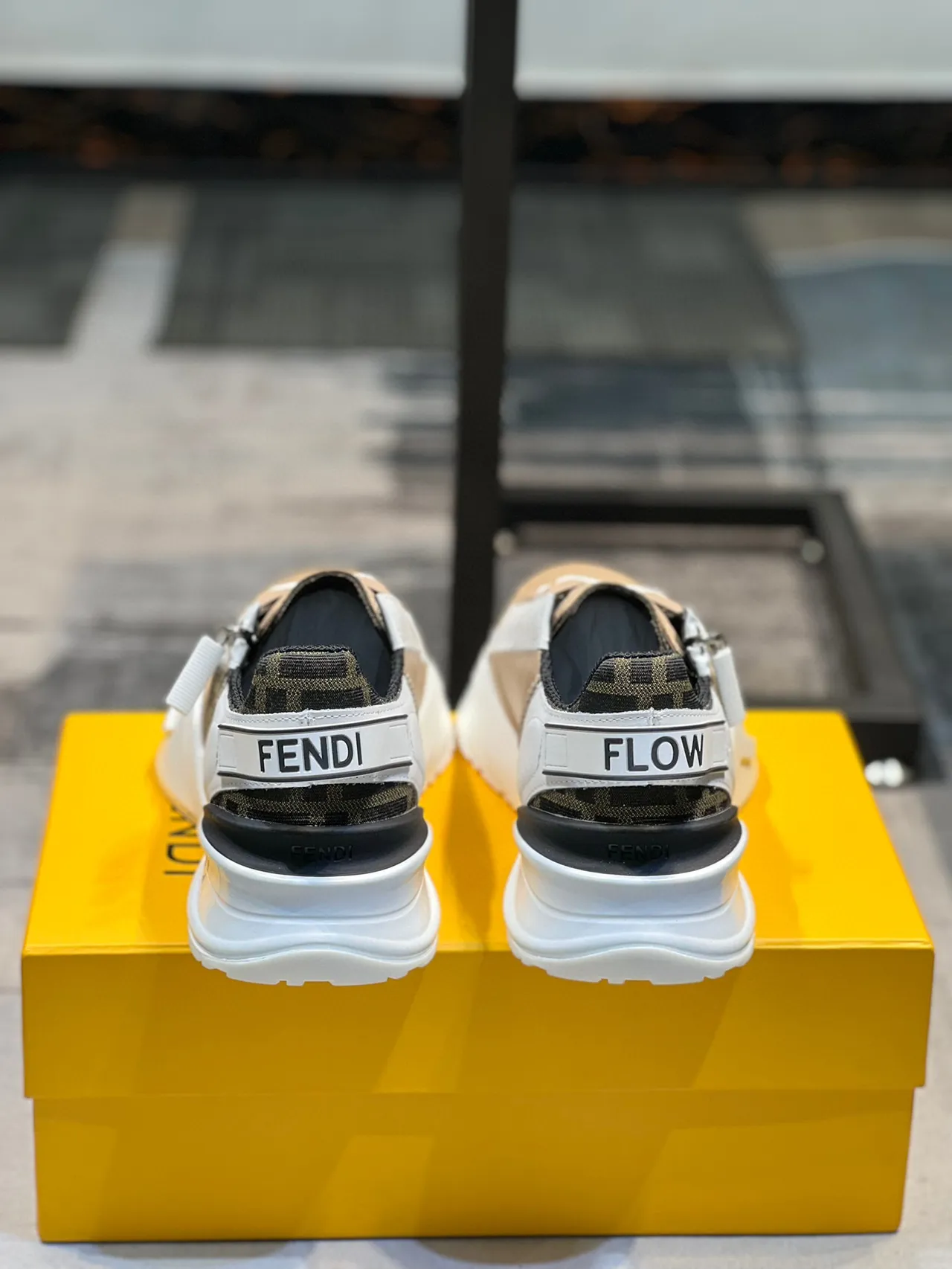 Fendi Beige White Platform Sole Asymmetrical Side Zipper Chunky Sneakers 2