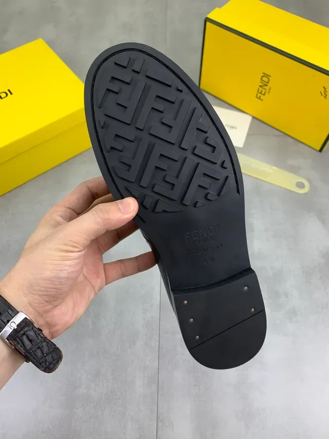 Fendi Black Gold Embossed FF Monogram Buckle Strap Loafer 2