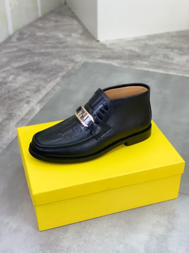 Fendi Black Gold Embossed FF Monogram Buckle Strap Loafer 4