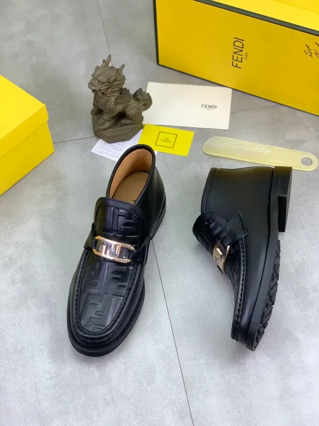 Fendi Black Gold Embossed FF Monogram Buckle Strap Loafer 5