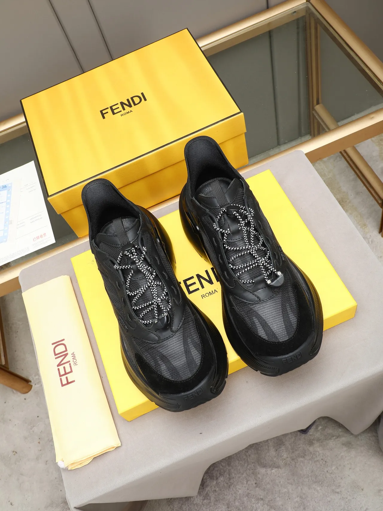Fendi Black Sculpted Sole Chunky Sneakers 2