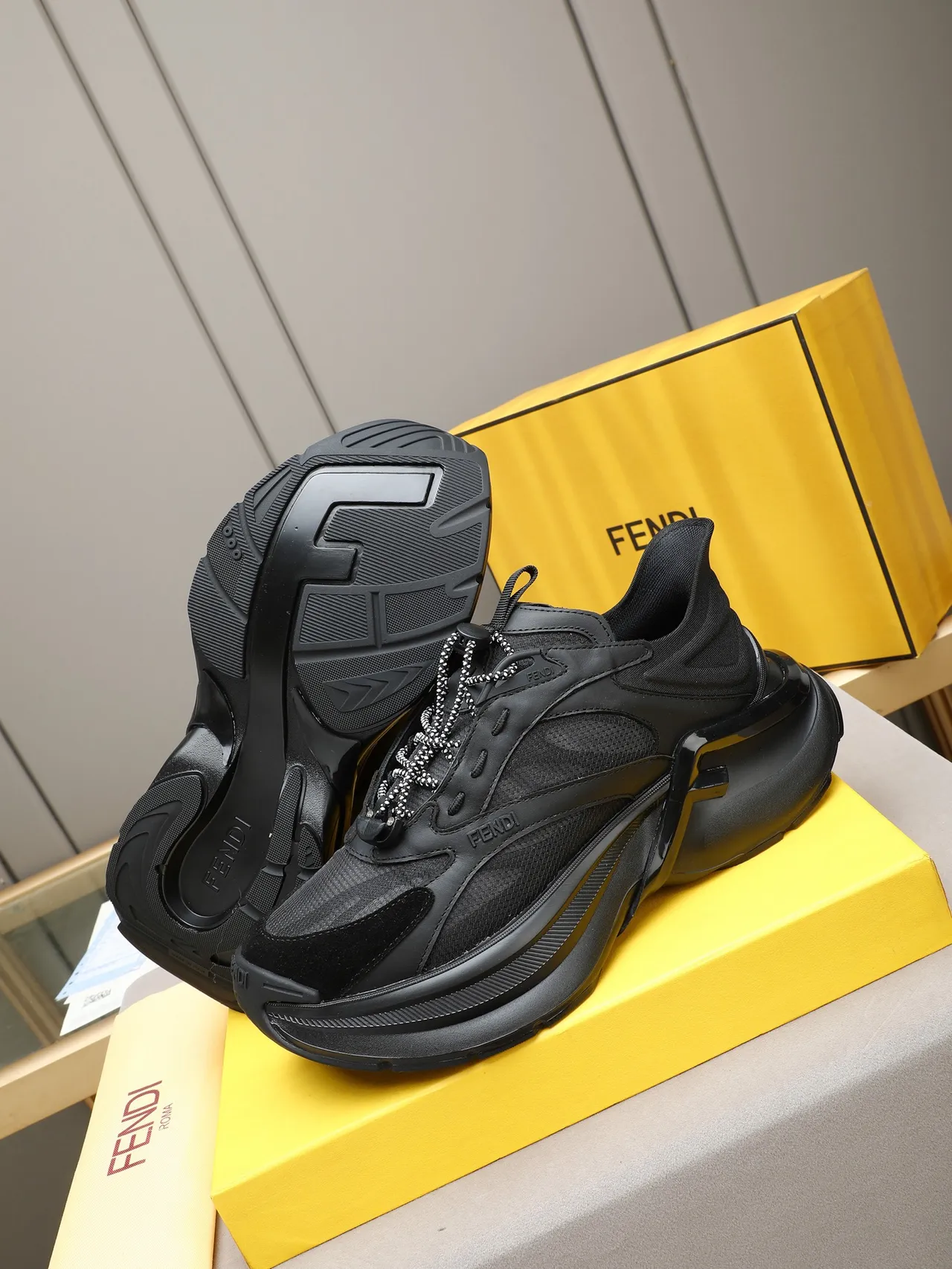 Fendi Black Sculpted Sole Chunky Sneakers 4