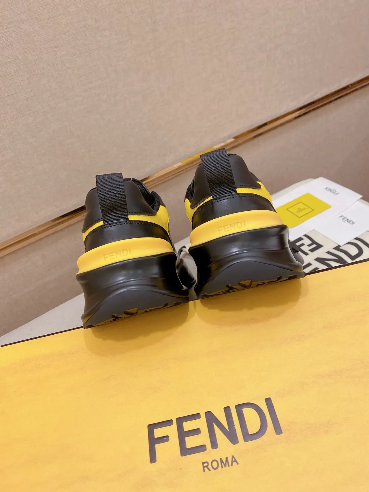 Fendi Black Yellow Chunky Sole Monogram Mesh Lifestyle Sneakers 3