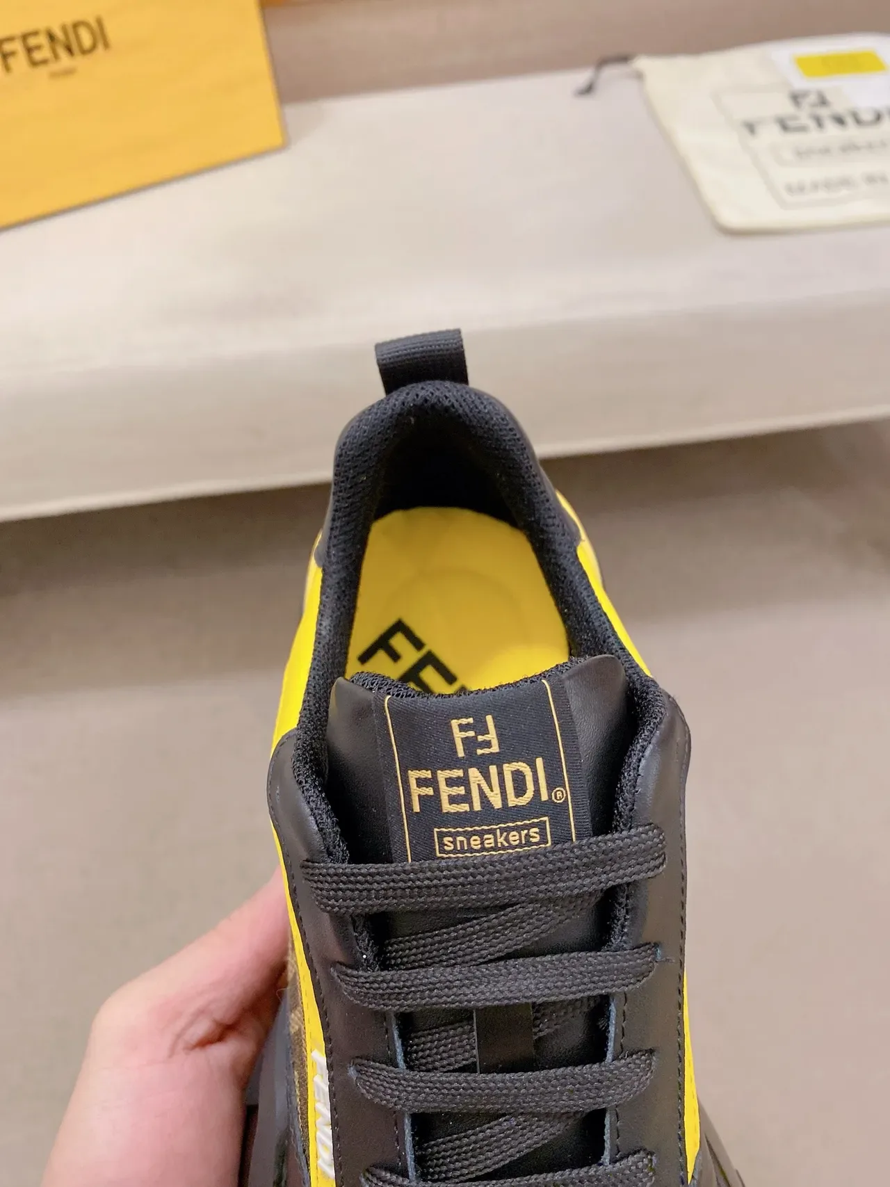 Fendi Black Yellow Chunky Sole Monogram Mesh Lifestyle Sneakers 4
