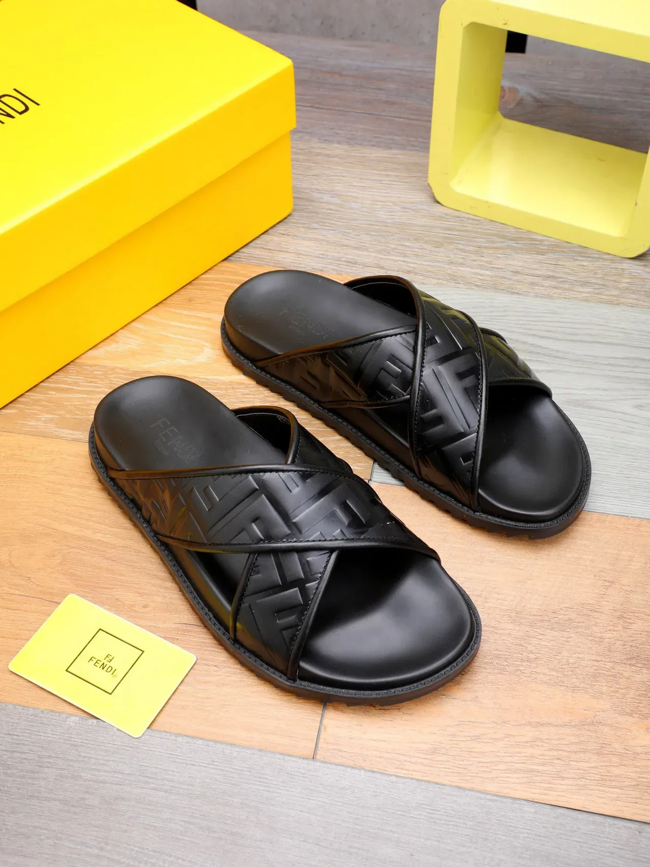 Fendi FF Cross Strap Slide Black Slippers 5