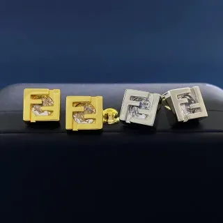 Fendi FF Gold Silver Square Geometric Openwork Logo Jewelry