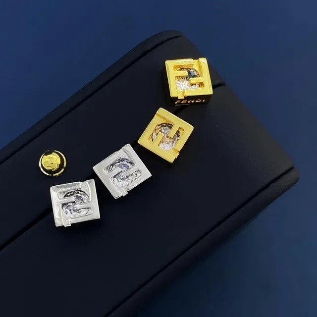 Fendi FF Or Argent Carré Géométrique Ajouré Logo Bijoux 3