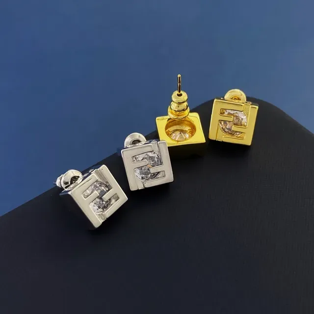 Fendi FF Or Argent Carré Géométrique Ajouré Logo Bijoux 4