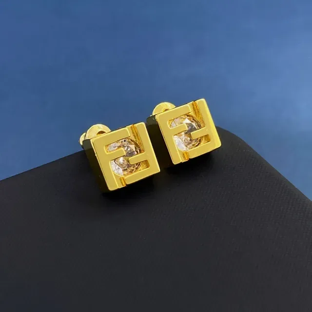 Fendi FF Or Argent Carré Géométrique Ajouré Logo Bijoux 7