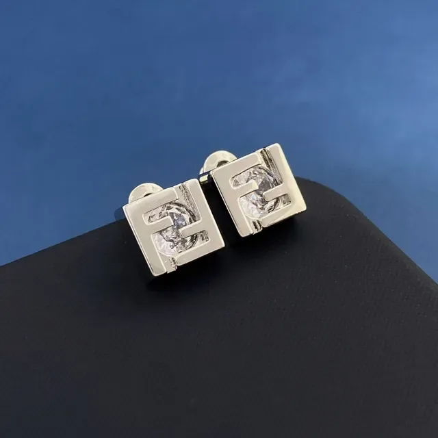Fendi FF Or Argent Carré Géométrique Ajouré Logo Bijoux 8
