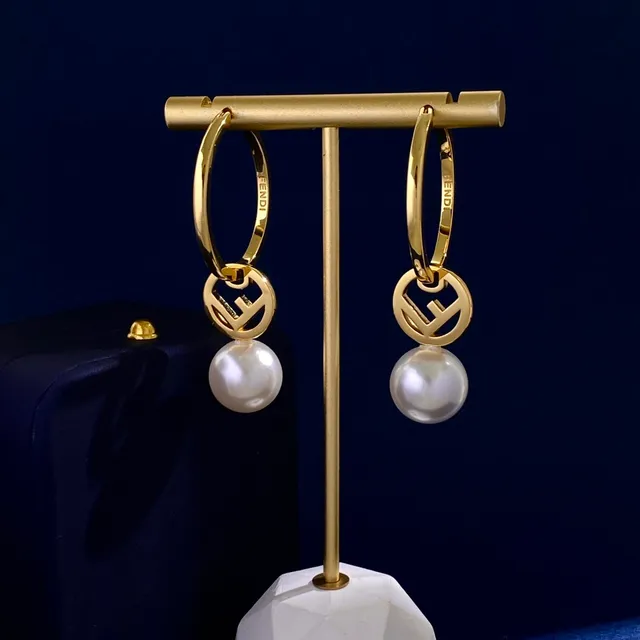 Fendi FF Gold White Hoop Logo Disc Earrings 3