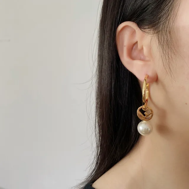 Fendi FF Gold White Hoop Logo Disc Earrings 5