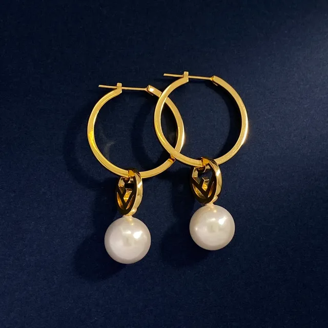 Fendi FF Gold White Hoop Logo Disc Earrings 6