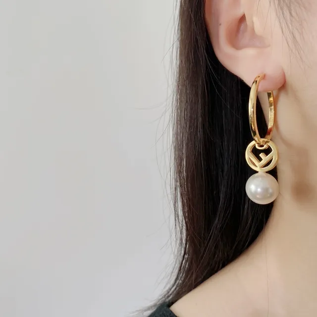 Fendi FF Gold White Hoop Logo Disc Earrings 7