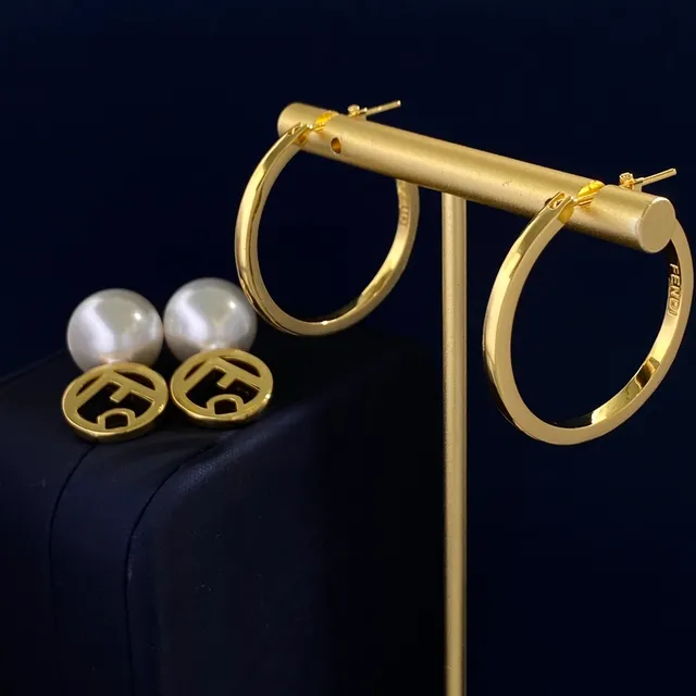 Fendi FF Gold White Hoop Logo Disc Earrings 8