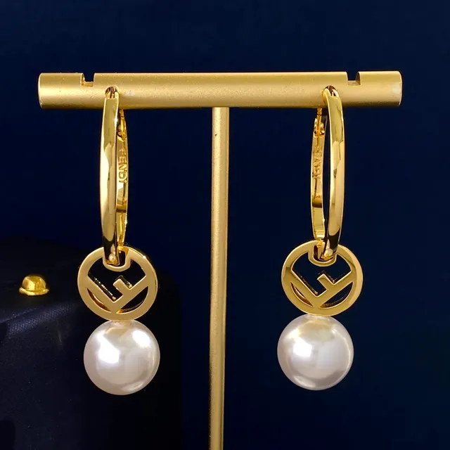 Fendi FF Gold White Hoop Logo Disc Earrings 9