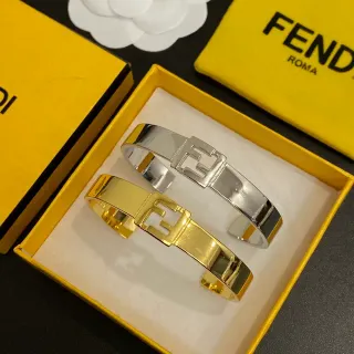 Fendi FF Logo Bracelet 金色和银色调 刚性手腕手镯