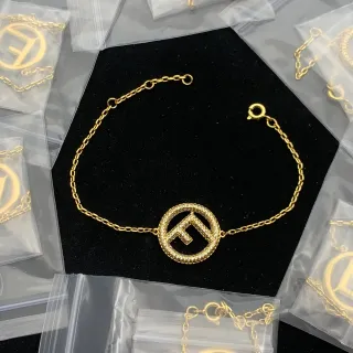 Fendi FF Logo Pavé 圆形 Gold-Tone Chain Bracelet