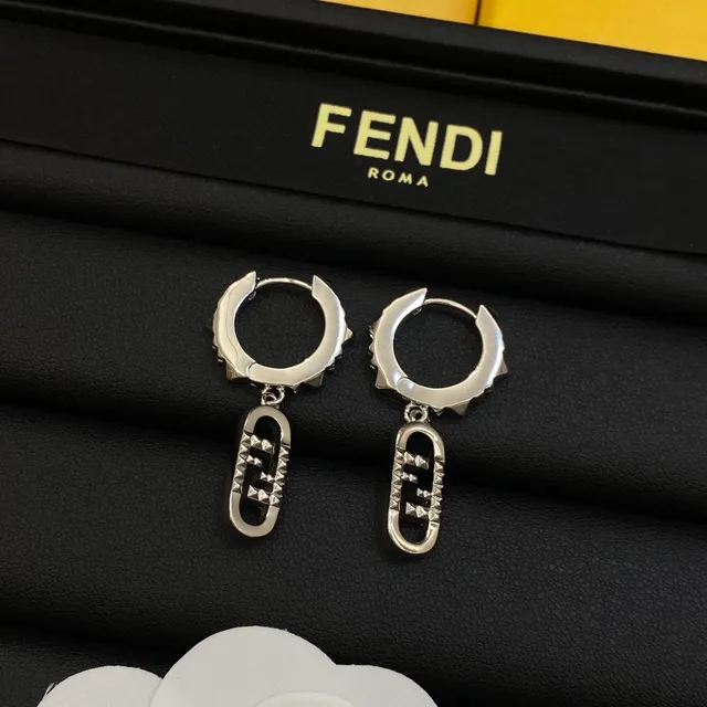 Fendi FF Spike Gold Silver Spiked Hoop Dangling Charm Earrings 2