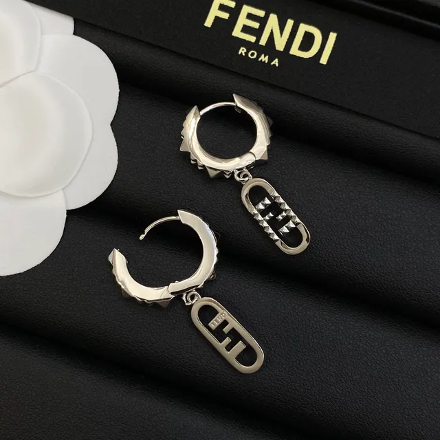 Fendi FF Spike Gold Silver Spiked Hoop Dangling Charm Earrings 3
