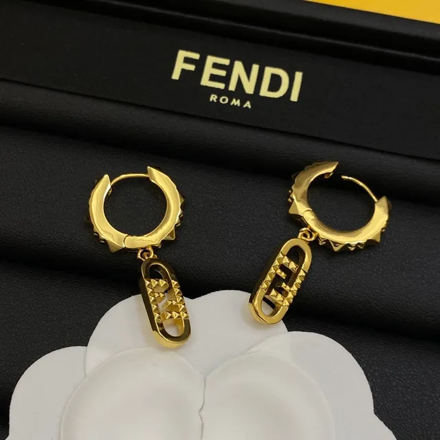 Fendi FF Spike Gold Silver Spiked Hoop Dangling Charm Earrings 4