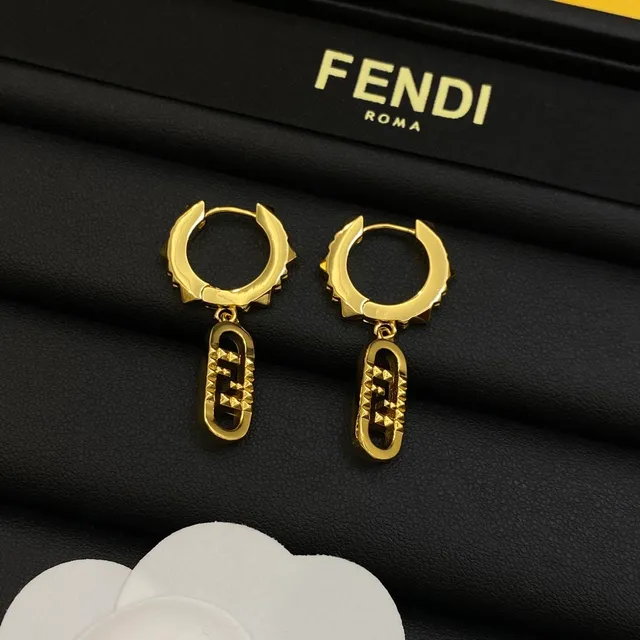 Fendi FF Spike Gold Silver Spiked Hoop Dangling Charm Earrings 5
