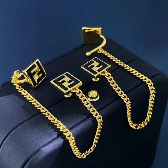 Fendi Gold Black Asymmetrical Chain-Connected Earrings 4