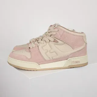 Fendi 高帮粉米麂皮和皮革拼接生活方式运动鞋