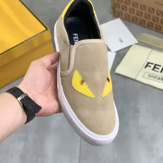 Fendi Monster Eye Beige and Yellow Suede Slip-On Lifestyle Sneakers — Fendi Lifestyle Sneakers photo from the Yupoo catalog
