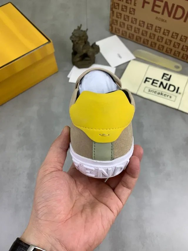 Fendi Monster Eye Beige and Yellow Suede Slip-On Lifestyle Sneakers 3