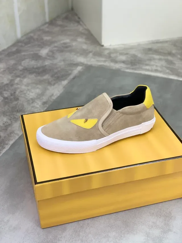 Fendi Monster Eye Beige and Yellow Suede Slip-On Lifestyle Sneakers 4