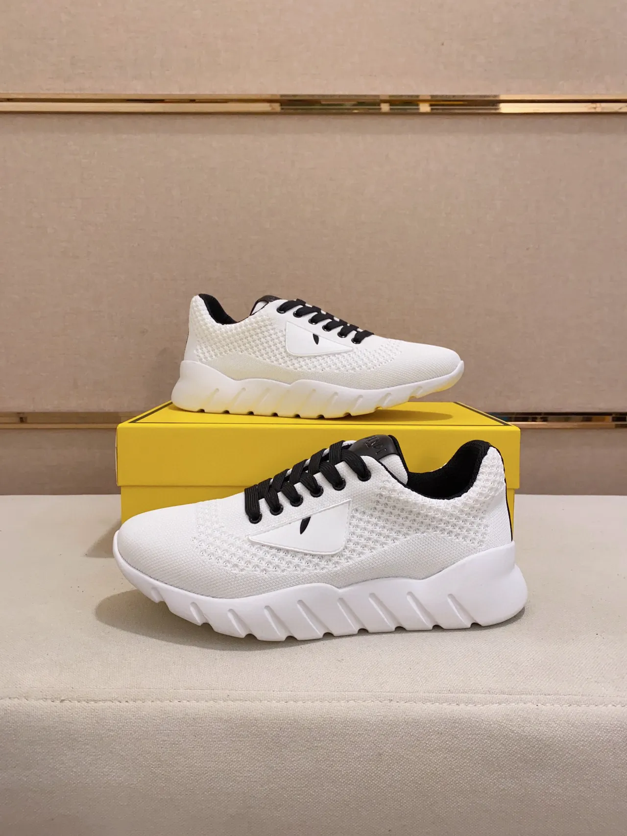Fendi White Black Knit Upper Chunky Ridged Sole Lifestyle Sneakers 4