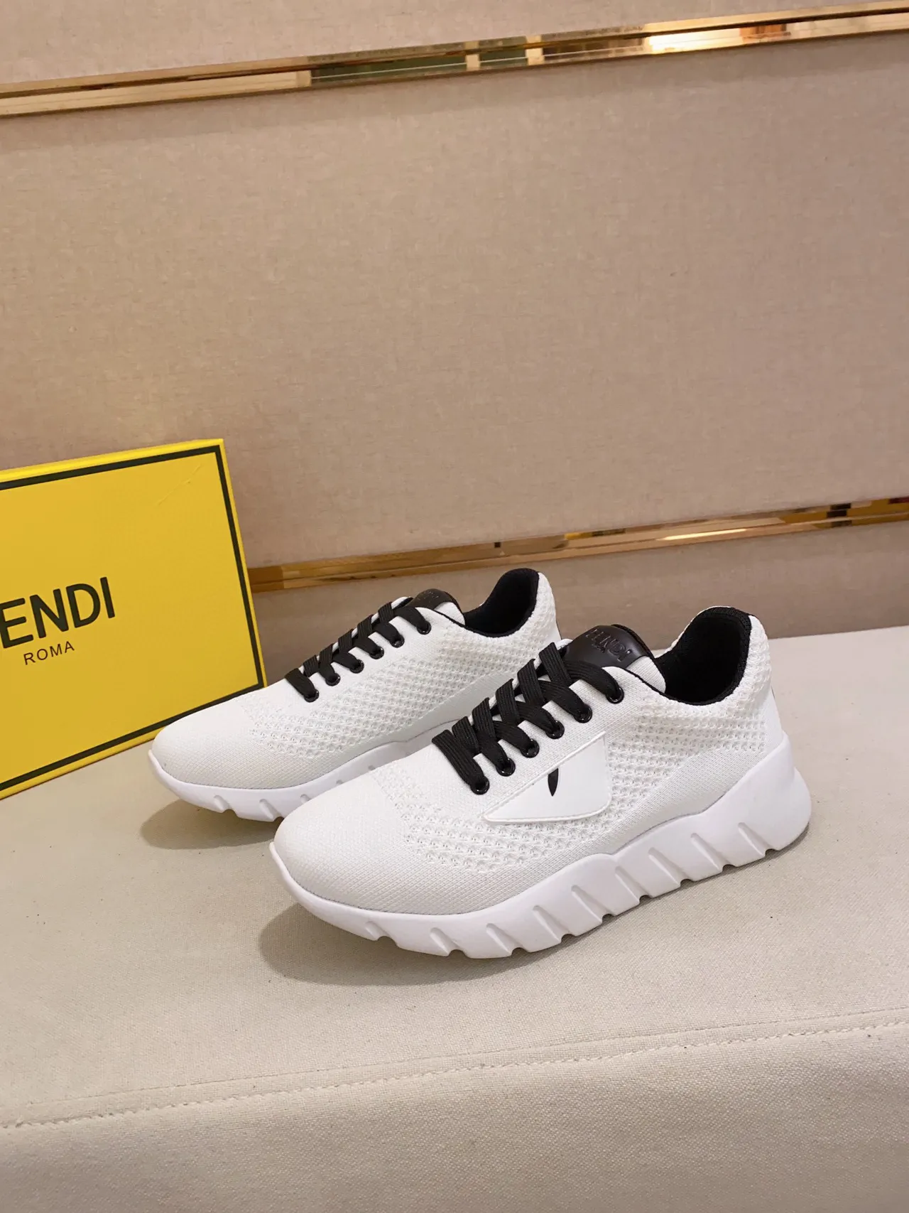 Fendi White Black Knit Upper Chunky Ridged Sole Lifestyle Sneakers 5
