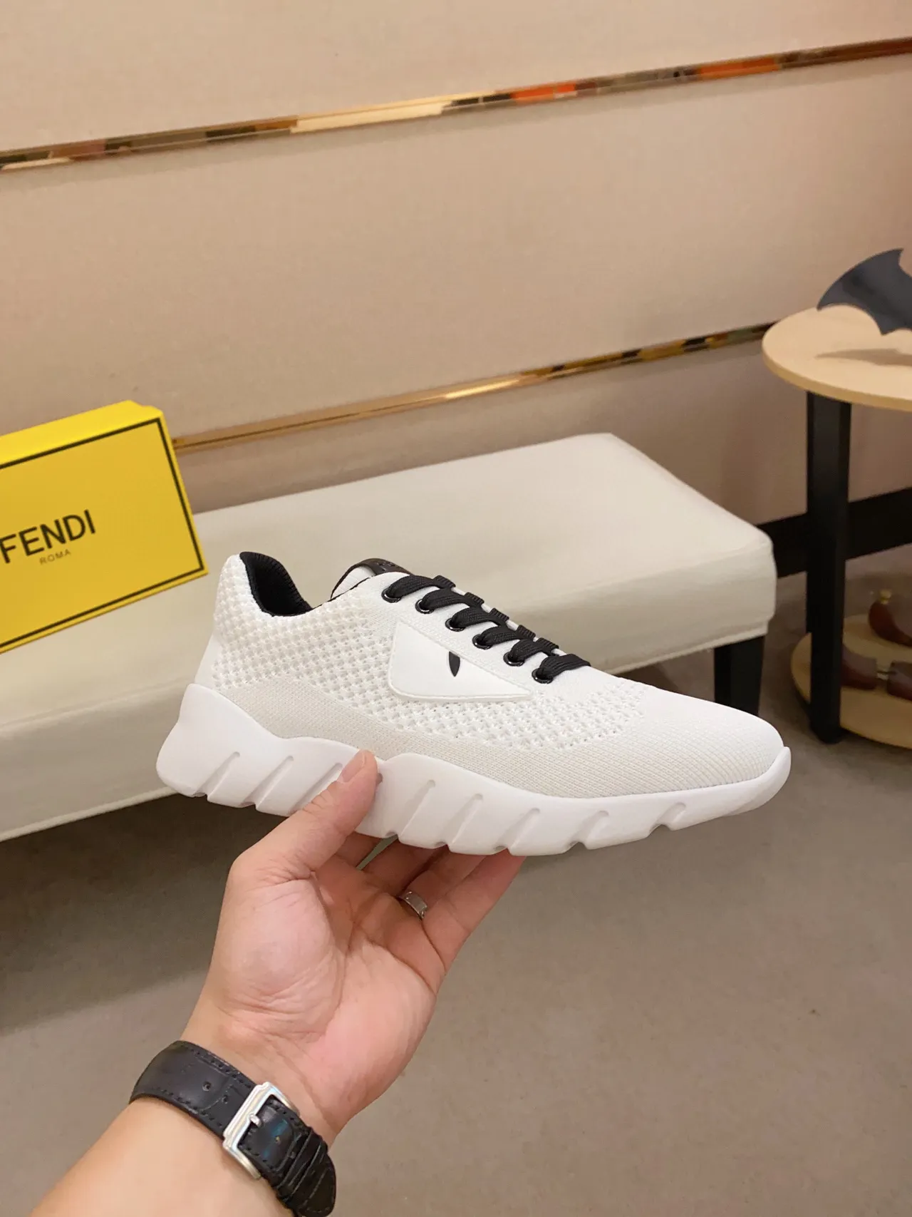 Fendi White Black Knit Upper Chunky Ridged Sole Lifestyle Sneakers 7