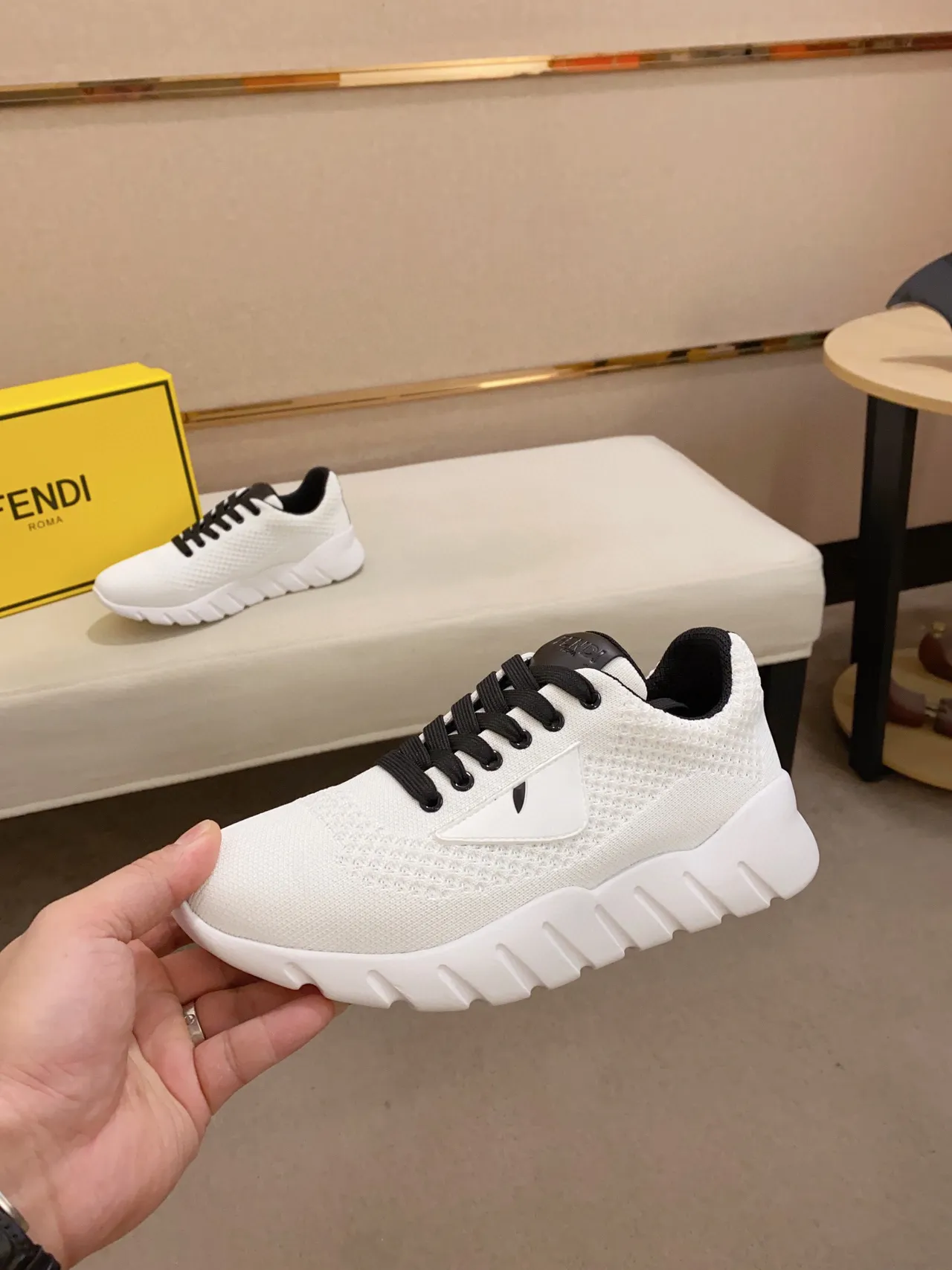Fendi White Black Knit Upper Chunky Ridged Sole Lifestyle Sneakers 8