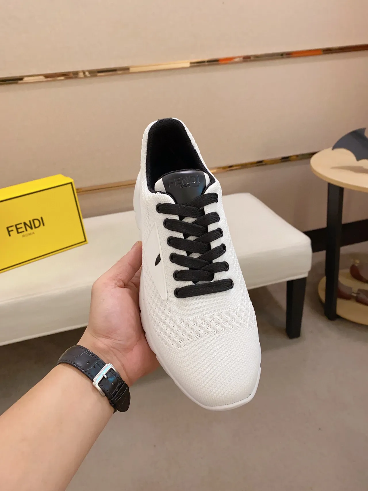 Fendi White Black Knit Upper Chunky Ridged Sole Lifestyle Sneakers 9