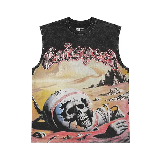 Top Gilet Noir Acid-Wash Clouté Graphique 2