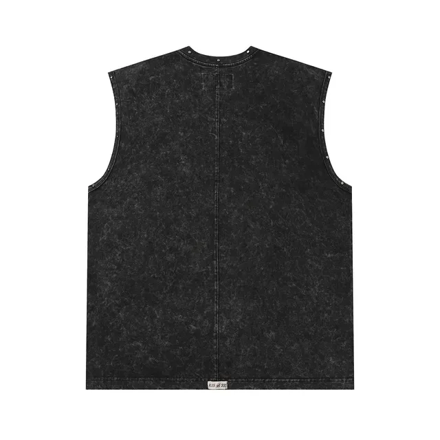 Top Gilet Noir Acid-Wash Clouté Graphique 3