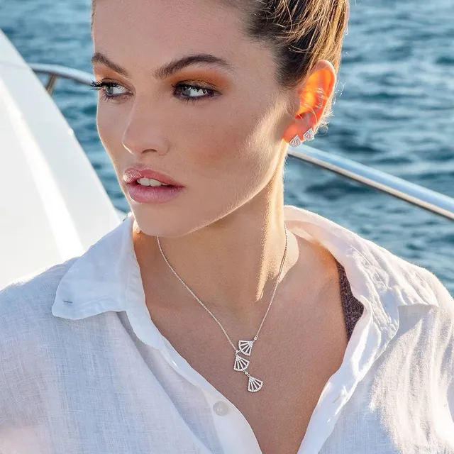 apm Monaco Fan-Shaped Pavé Stud Earrings 2
