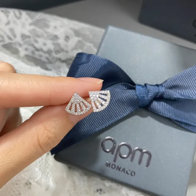 apm Monaco Fan-Shaped Pavé Stud Earrings 7