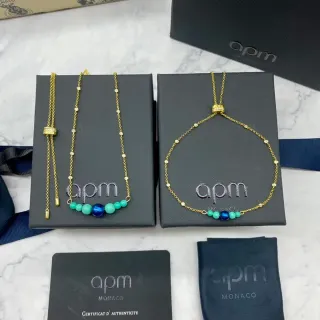apm Monaco Gold Blue Chain Beaded Pendant Necklace