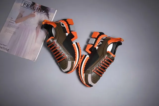 Army Green Orange Oversized Sculpted Sole Geometric Heel Blocks Chunky Sneakers 4