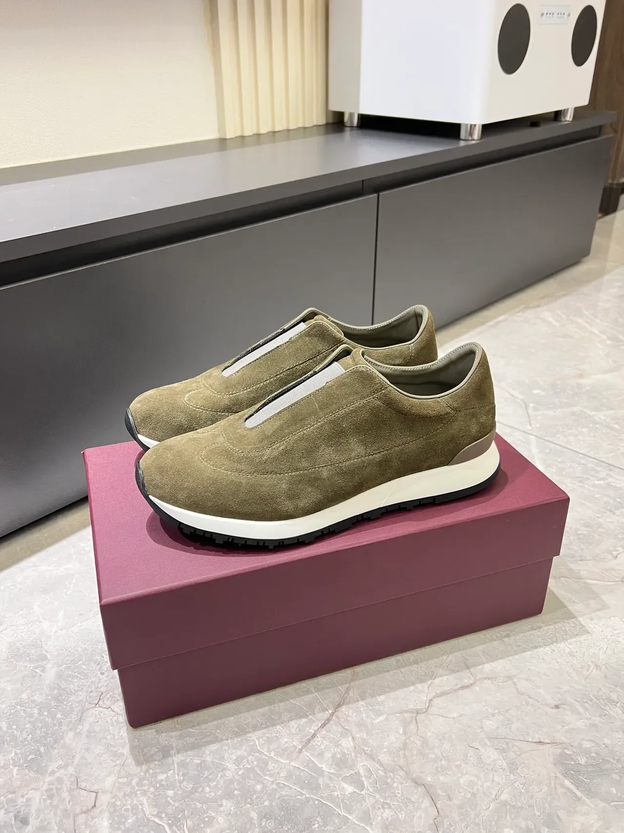 Army Green White Suede Upper Slip-On Construction Sneakers 5