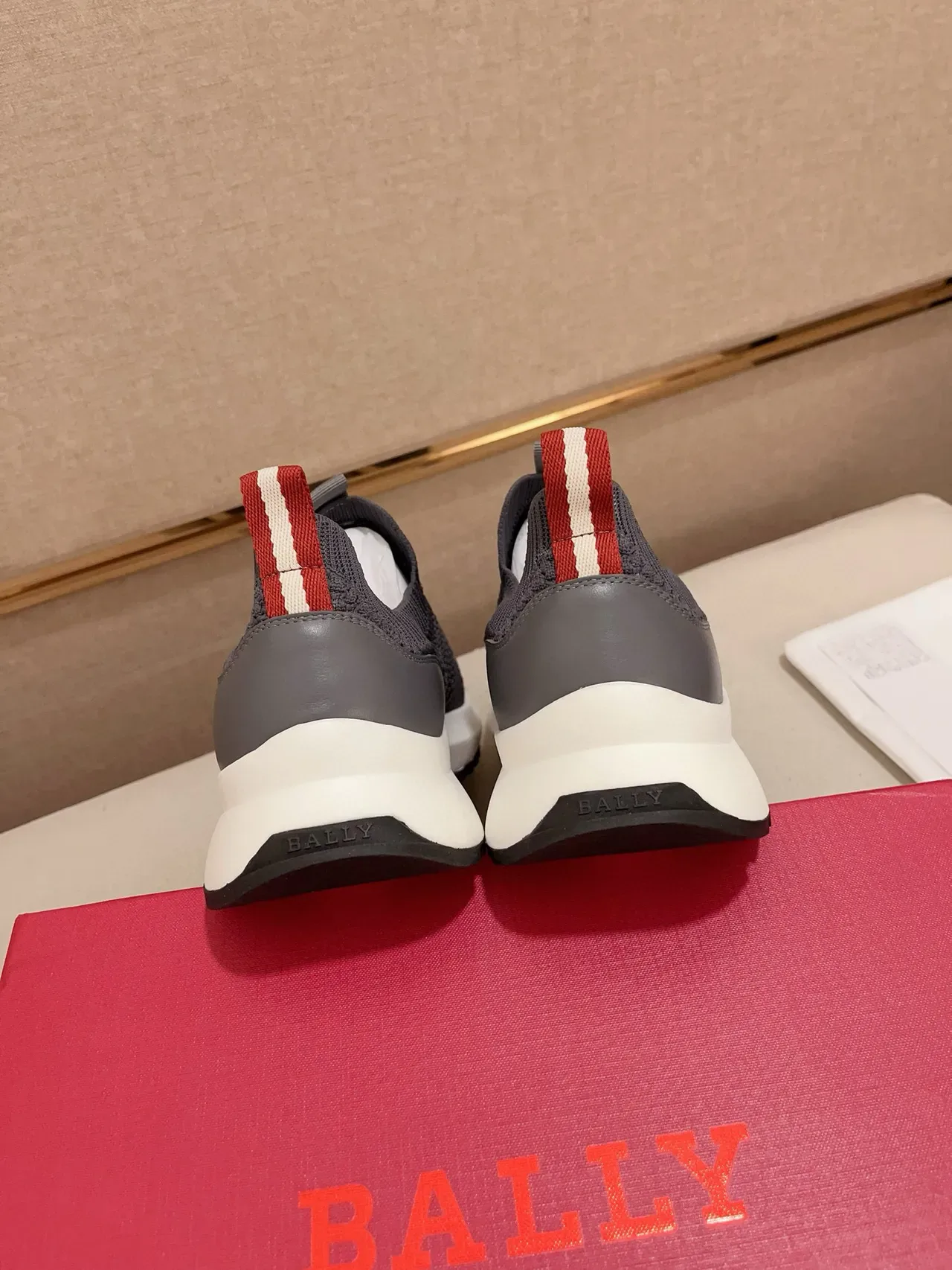 BALLY Gray White Knit Slip-On Chunky Midsole Sneakers 3