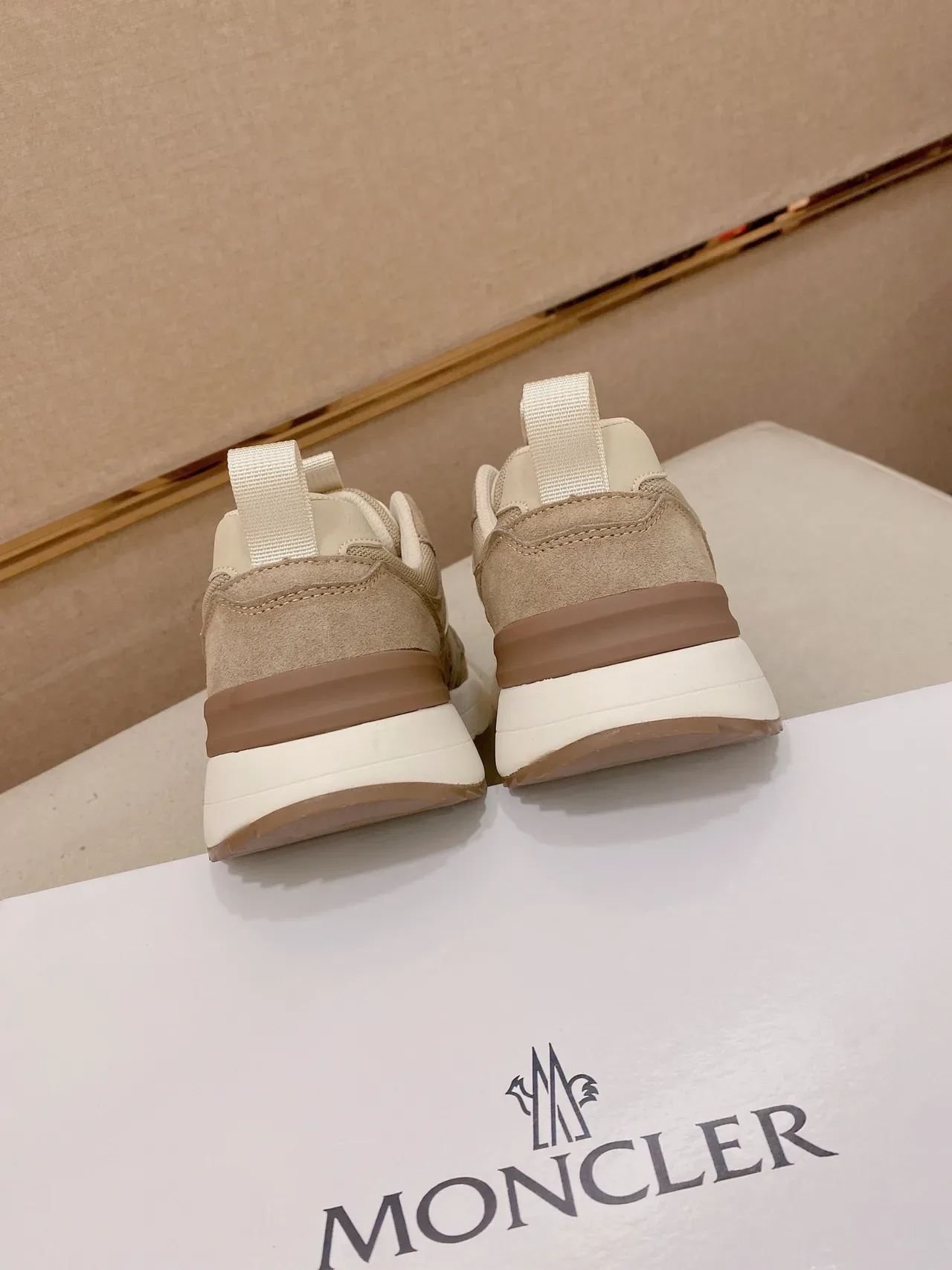 Beige and Off-White Retro Runner Lifestyle Sneakers 3