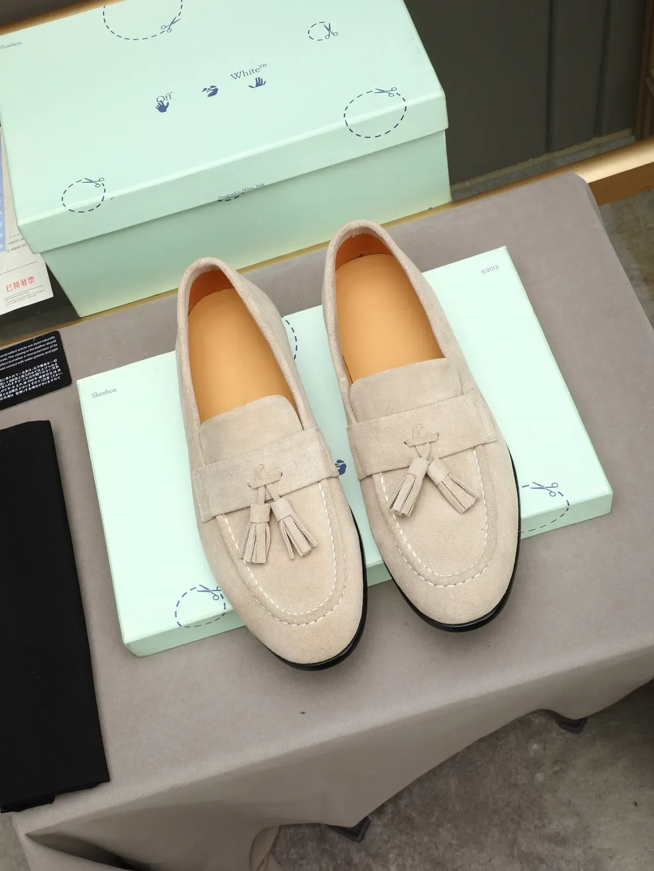 Beige Black Suede Tassel Loafer 4