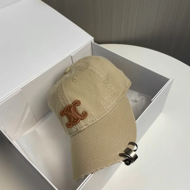 Beige Brown Distressed Denim-Like Fabric Embroidered Monogram Logo Baseball Cap 3